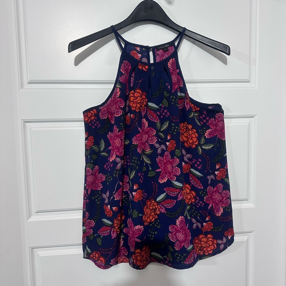 Papermoon Floral Halter Top - Navy and Pink